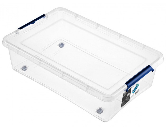 Plastový úložný box na kolieskach Alpino 29 l - priehľadná