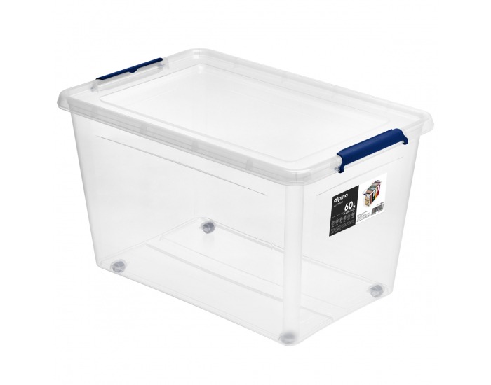 Plastový úložný box na kolieskach Alpino 60 l - priehľadná