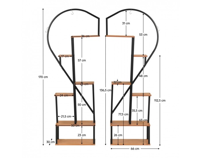 Kovový stojan na kvety (2 ks) Amadis - čierna / dub