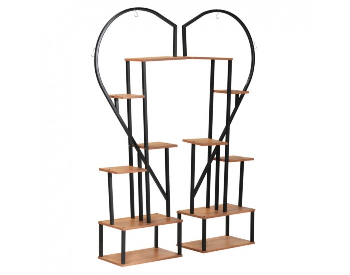 Kovový stojan na kvety (2 ks) Amadis - čierna / dub