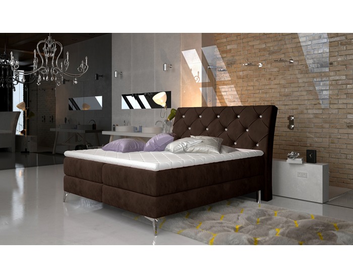 Čalúnená manželská posteľ s úložným priestorom Amika 140 - tmavohnedá