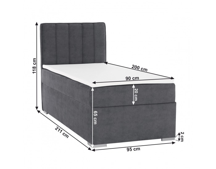 Čalúnená jednolôžková posteľ s matracom Amis 90 L - sivá