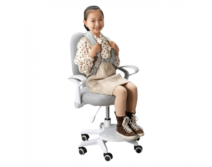 Detská stolička s podnožkou a trakmi Anais - sivá / biela