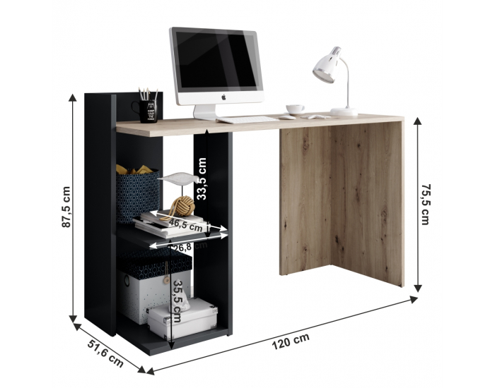 Písací stôl Andreo - dub artisan / grafit / antracit