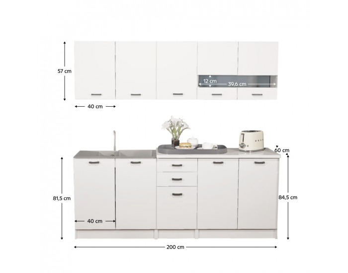 Kuchynská linka Anita New 200 - biela matná / biela