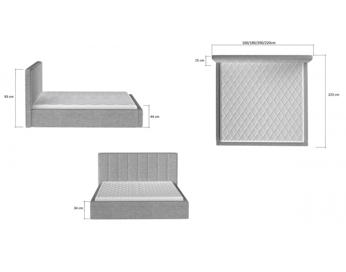 Čalúnená manželská posteľ s roštom Ante UP 200 - svetlosivá