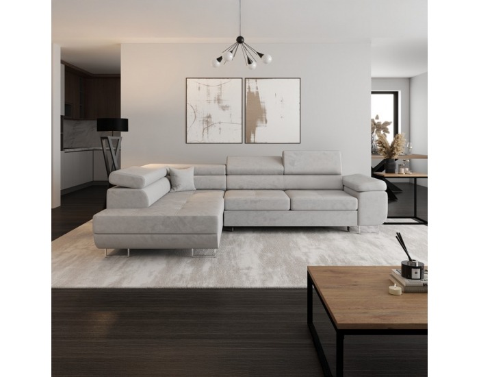 Rohová sedačka s rozkladom a úložným priestorom Anton Roh L - svetlosivá