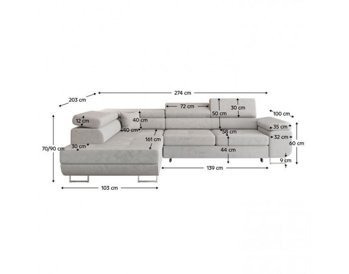 Rohová sedačka s rozkladom a úložným priestorom Anton Roh L - svetlosivá