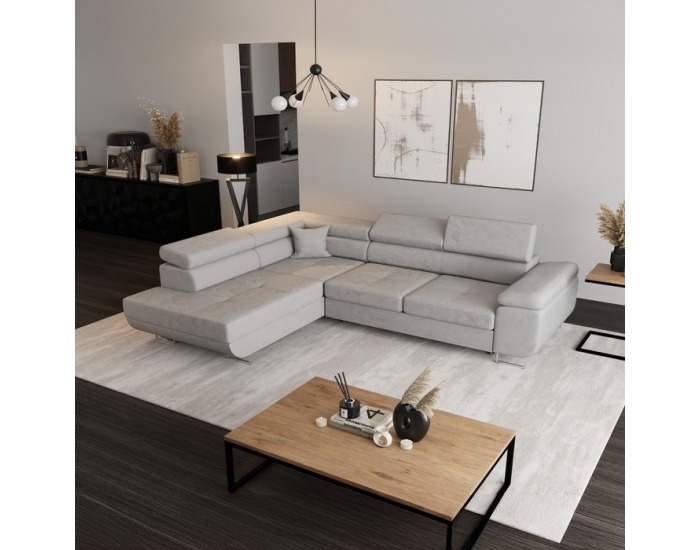 Rohová sedačka s rozkladom a úložným priestorom Anton Roh L - svetlosivá