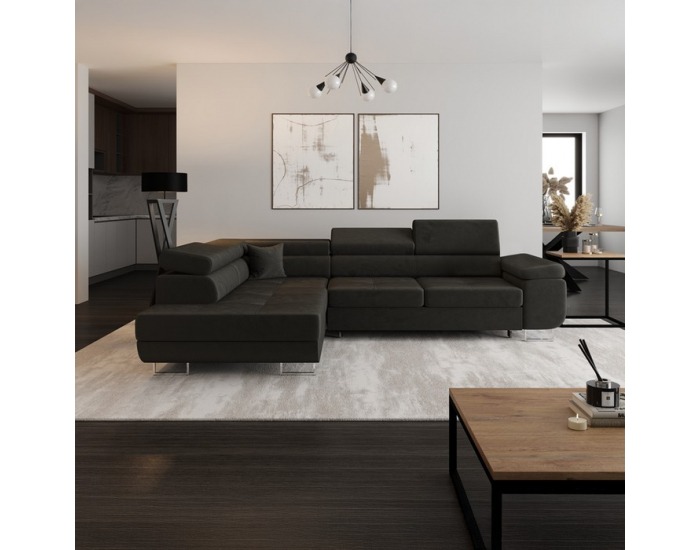 Rohová sedačka s rozkladom a úložným priestorom Anton Roh L - tmavosivá