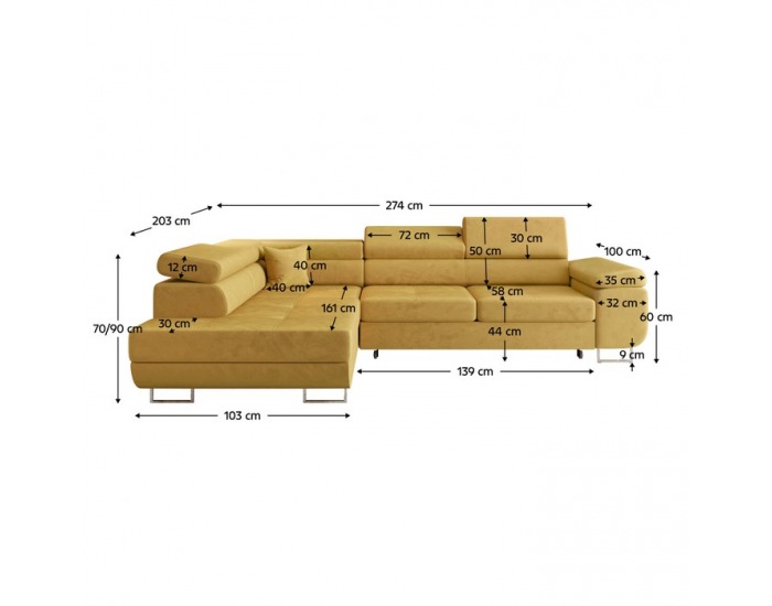 Rohová sedačka s rozkladom a úložným priestorom Anton Roh L - žltá