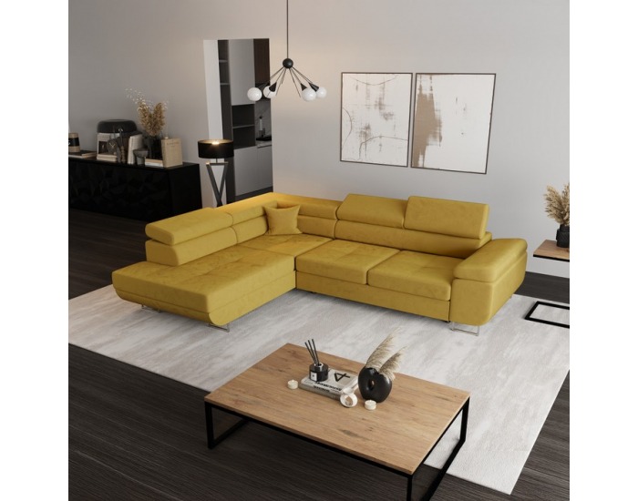 Rohová sedačka s rozkladom a úložným priestorom Anton Roh L - žltá