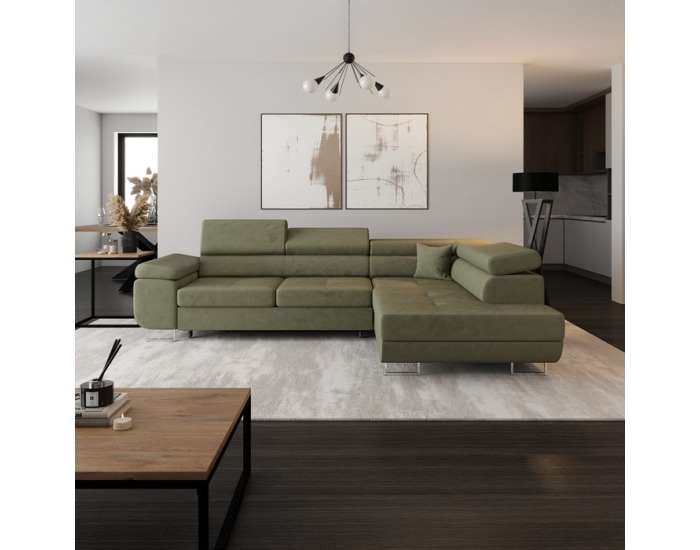Rohová sedačka s rozkladom a úložným priestorom Anton Roh P - olivovo zelená