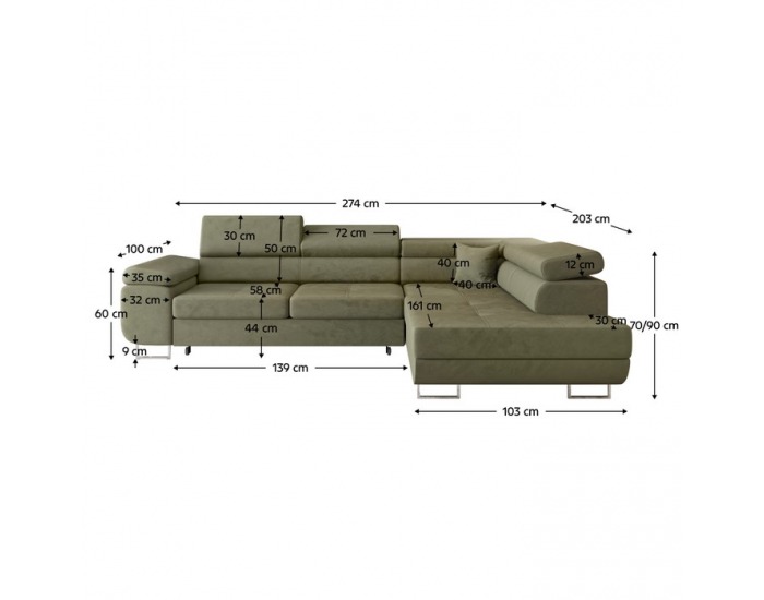 Rohová sedačka s rozkladom a úložným priestorom Anton Roh P - olivovo zelená