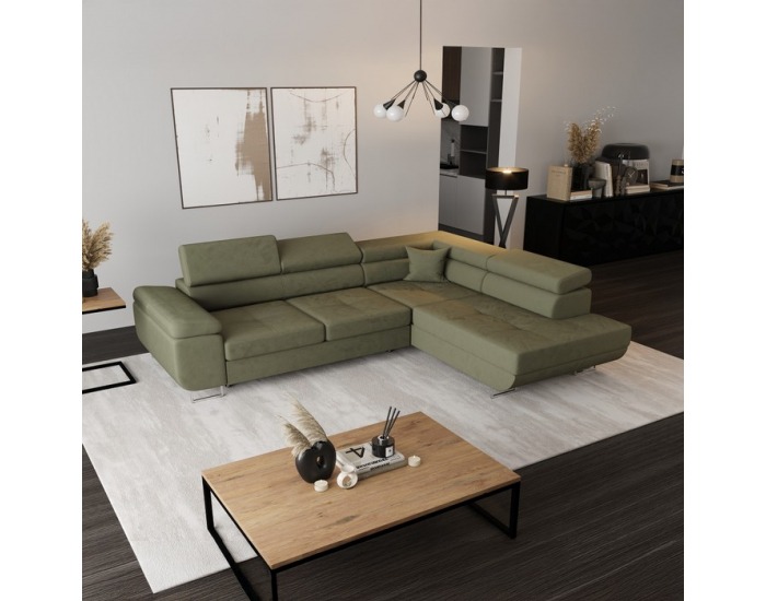 Rohová sedačka s rozkladom a úložným priestorom Anton Roh P - olivovo zelená
