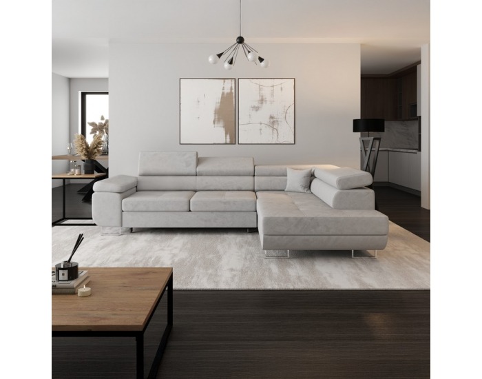 Rohová sedačka s rozkladom a úložným priestorom Anton Roh P - svetlosivá