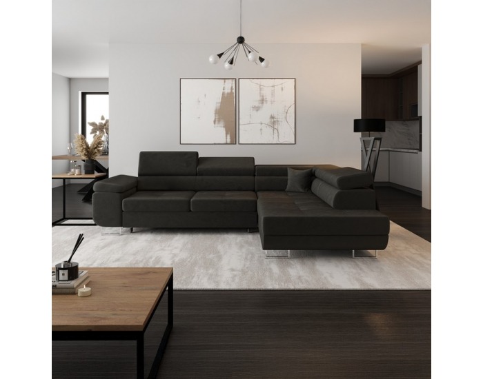 Rohová sedačka s rozkladom a úložným priestorom Anton Roh P - tmavosivá