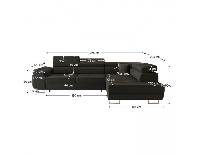 Rohová sedačka s rozkladom a úložným priestorom Anton Roh P - tmavosivá