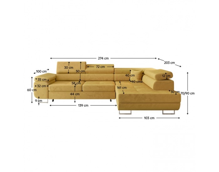 Rohová sedačka s rozkladom a úložným priestorom Anton Roh P - žltá