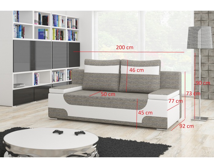 Rozkladacia pohovka s úložným priestorom Aosta - sivá (Sawana 05) / čierna (Soft 11)