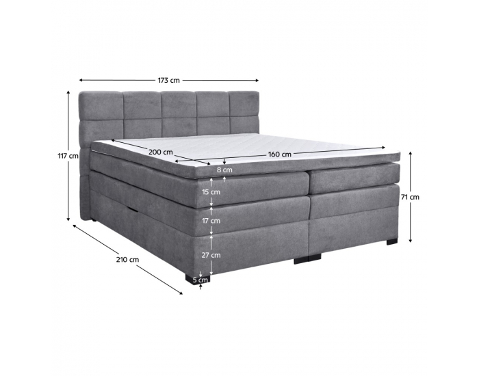 Boxspringová manželská pocketová posteľ April 160x200 cm - sivá