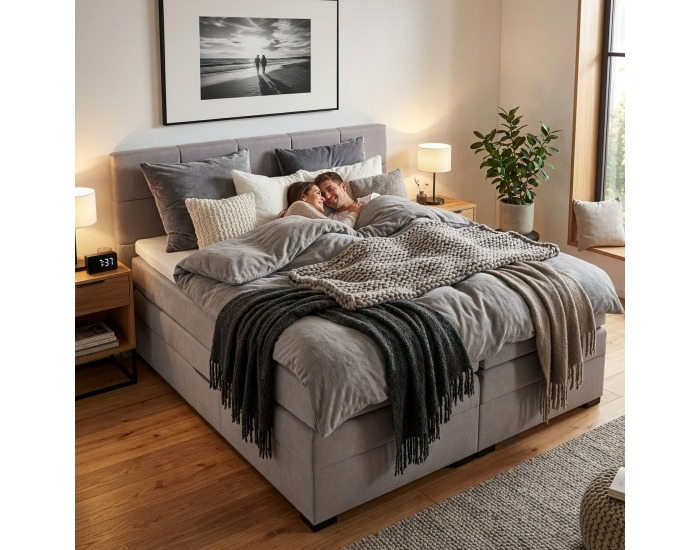 Boxspringová manželská pocketová posteľ April 160x200 cm - sivohnedá (taupe)