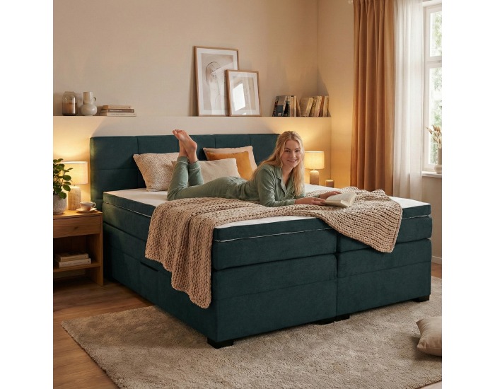 Boxspringová manželská pocketová posteľ April 160x200 cm - zelená