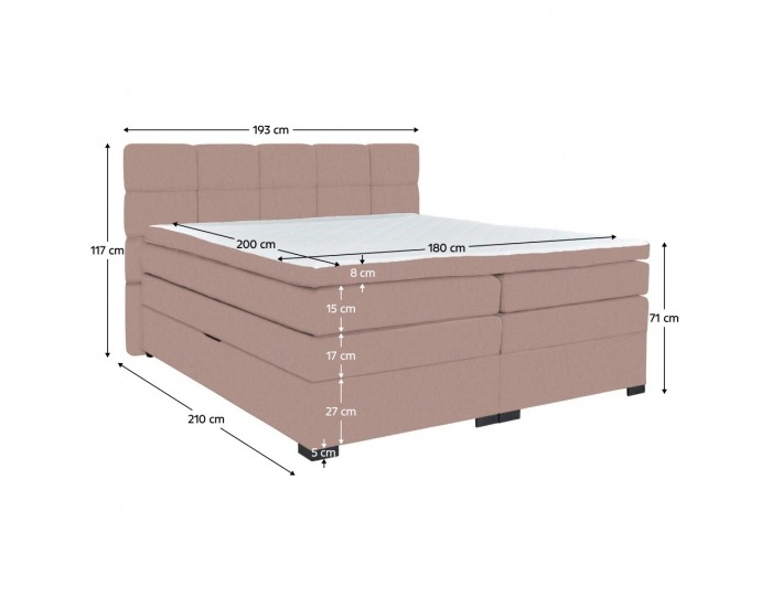 Boxspringová manželská pocketová posteľ April 180x200 cm - ružová