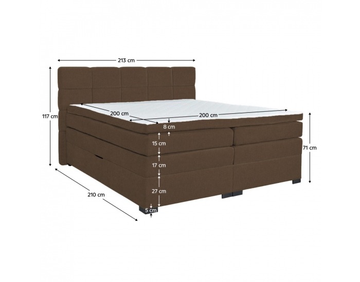 Boxspringová manželská pocketová posteľ April 200x200 cm - hnedá