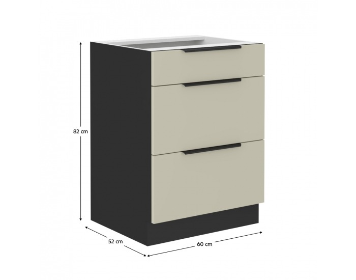 Dolná kuchynská skrinka Araka 60 D 3S BB - kašmír / čierna