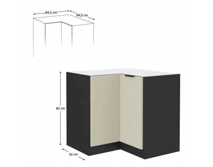 Dolná rohová kuchynská skrinka Araka 90x90 DN 2F BB - kašmír / čierna