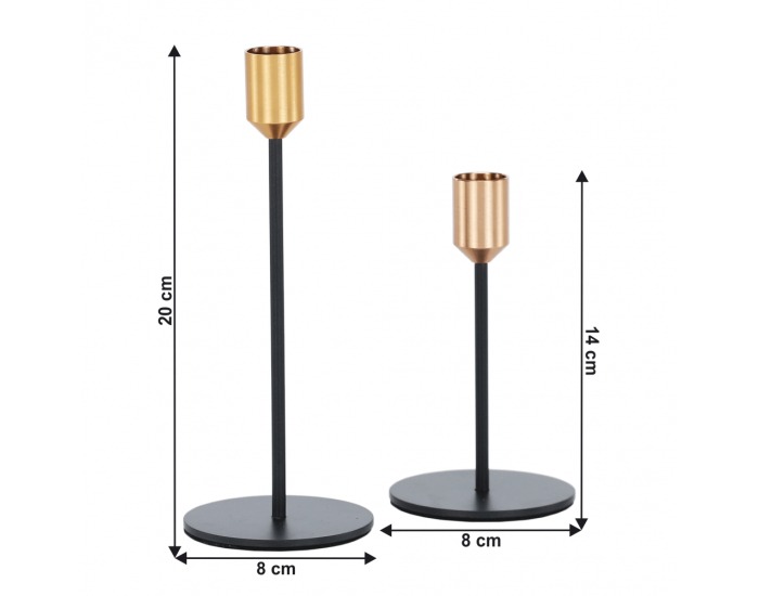 Kovový svietnik (2 ks) Arlob - čierna / zlatá