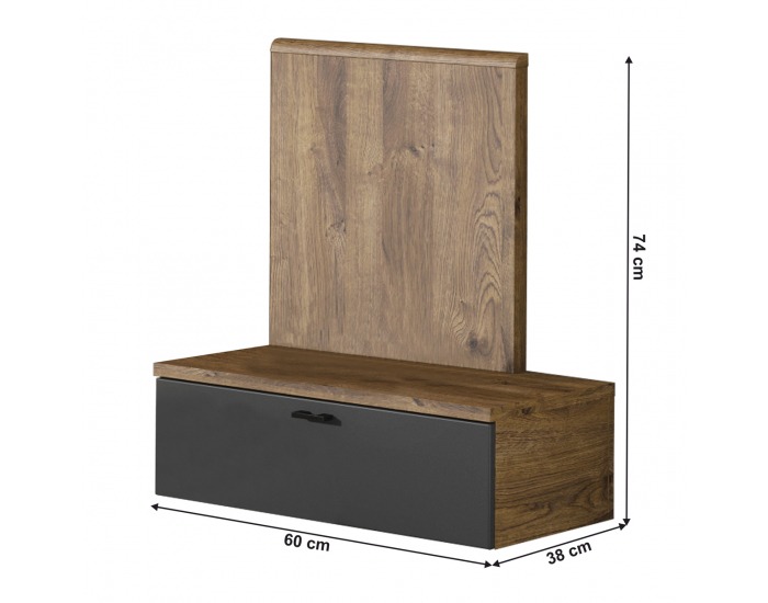 Nočný stolík Armeny 8XX3AT1P P - dub ribeck / tmavý grafit