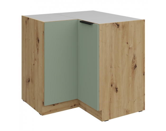 Dolná rohová kuchynská skrinka Arsany 90x90 DN 2F BB - aquamarine / dub artisan