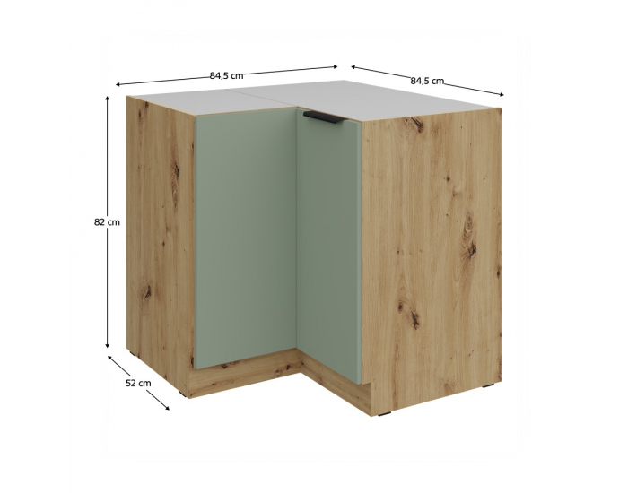 Dolná rohová kuchynská skrinka Arsany 90x90 DN 2F BB - aquamarine / dub artisan