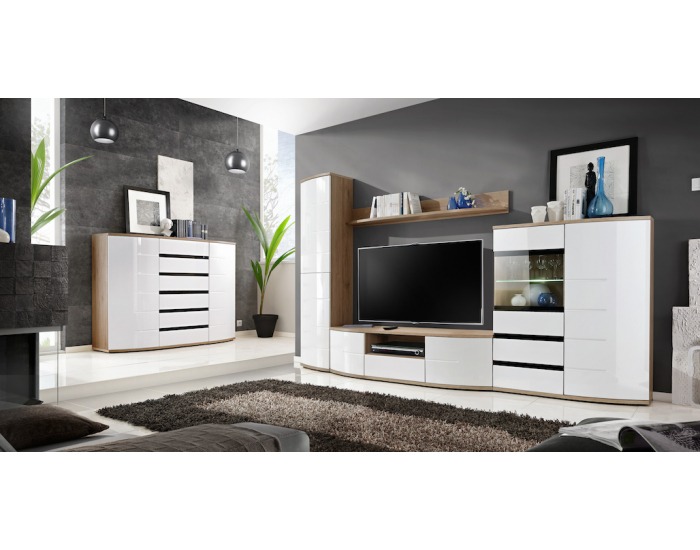 Komoda Ontario - San Remo / biely vysoký lesk