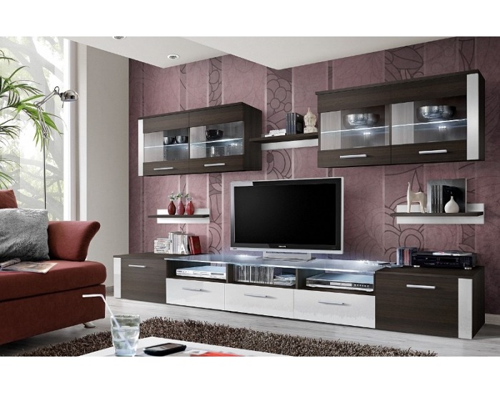 Obývacia stena Zoom EMW - wenge / wenge-biely vysoký lesk