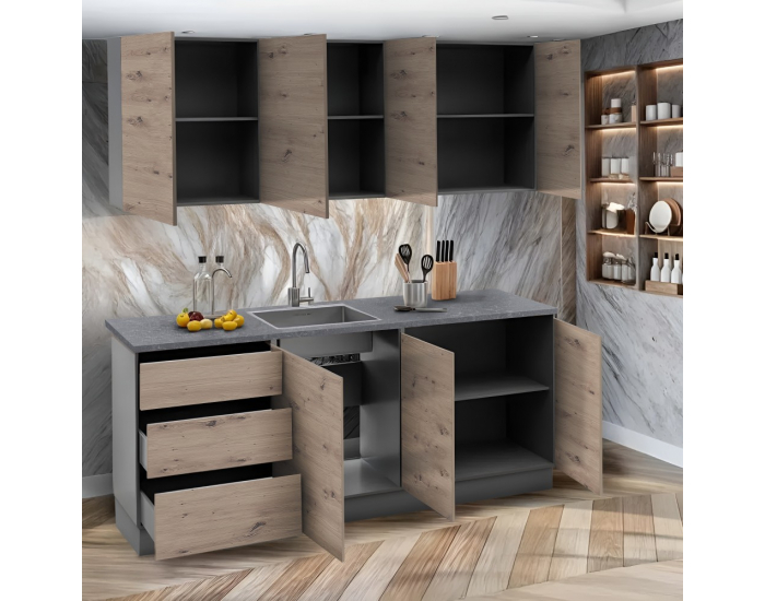 Kuchynská linka Asti 200 - dub artisan / grafit