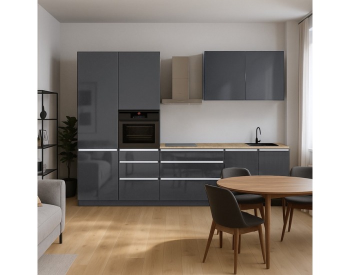 Kuchynská linka Asti 330 - antracit extra vysoký lesk / antracit