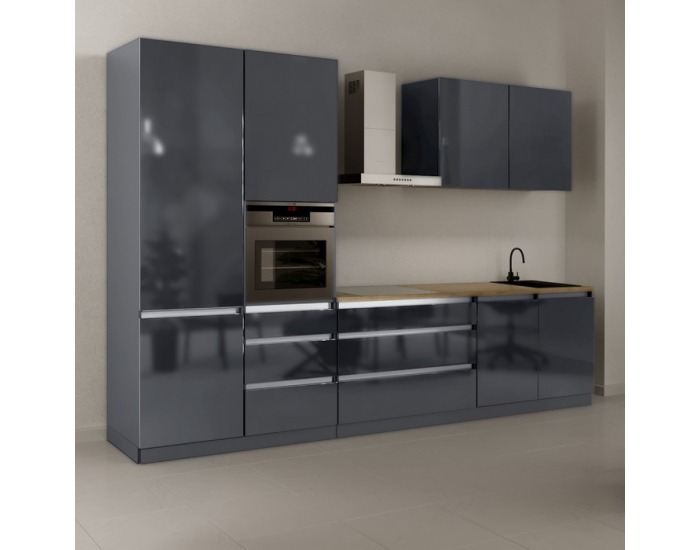 Kuchynská linka Asti 330 - antracit extra vysoký lesk / antracit