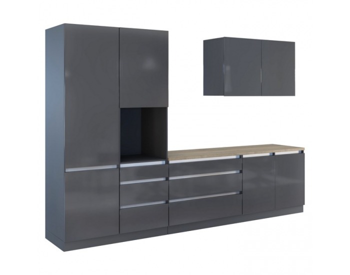 Kuchynská linka Asti 330 - antracit extra vysoký lesk / antracit