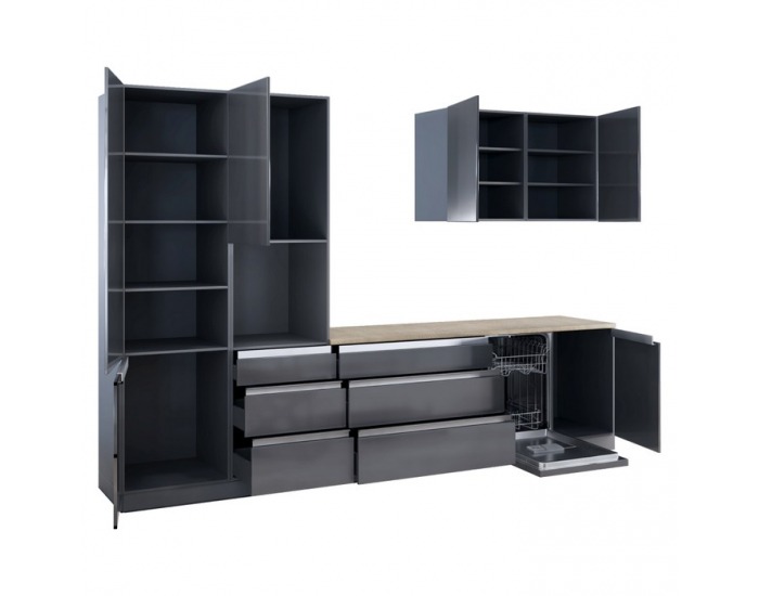 Kuchynská linka Asti 330 - antracit extra vysoký lesk / antracit