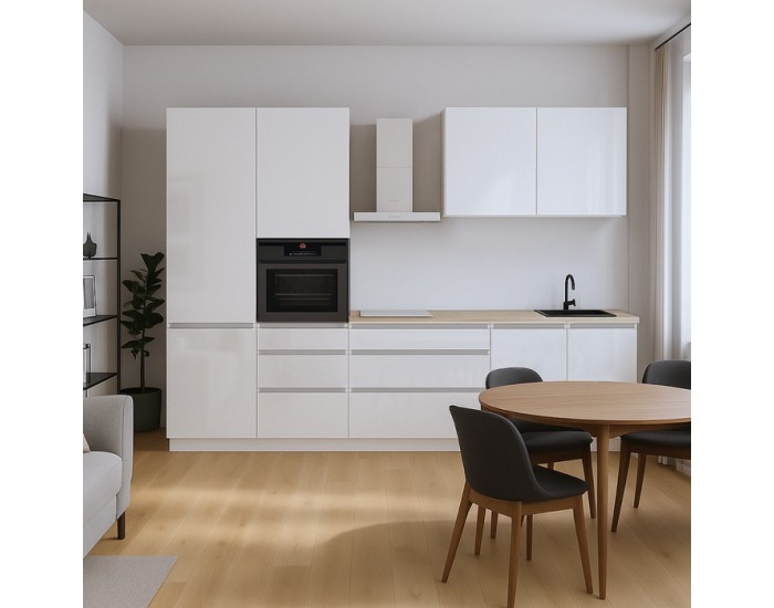 Kuchynská linka Asti 330 - biela extra vysoký lesk / biela