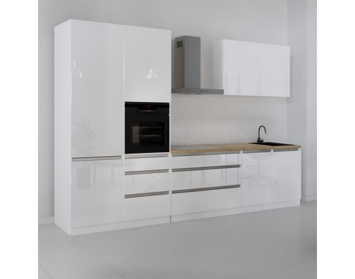 Kuchynská linka Asti 330 - biela extra vysoký lesk / biela