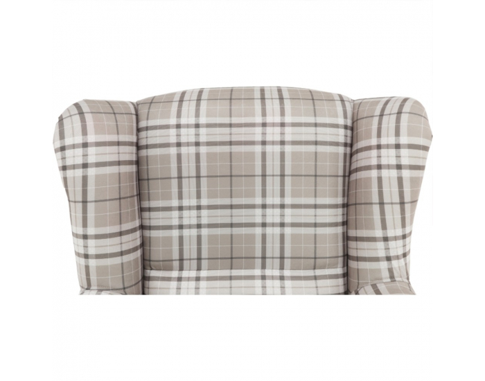 Kreslo (ušiak) s taburetkou Astrid - buk / hnedá károvaná