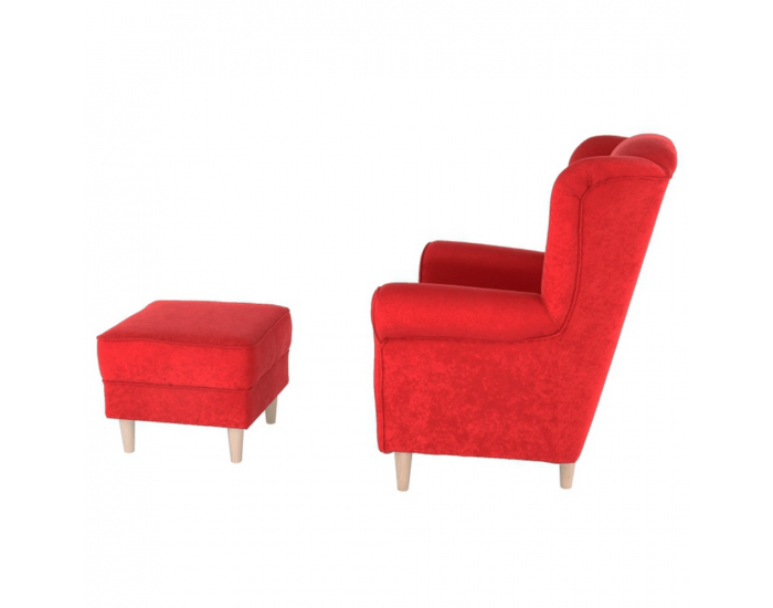 Kreslo (ušiak) s taburetkou Astrid - červená