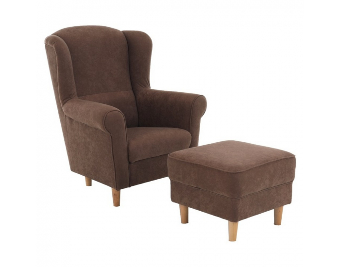 Kreslo (ušiak) s taburetkou Astrid - hnedá