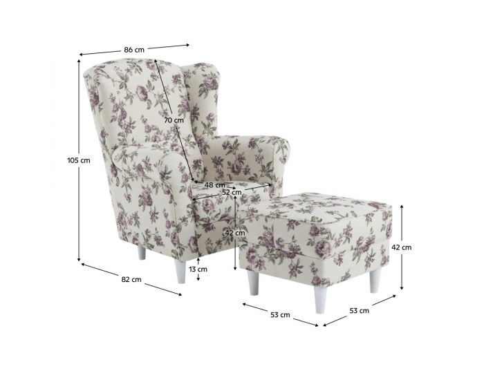 Kreslo (ušiak) s taburetkou Astrid - rose 18