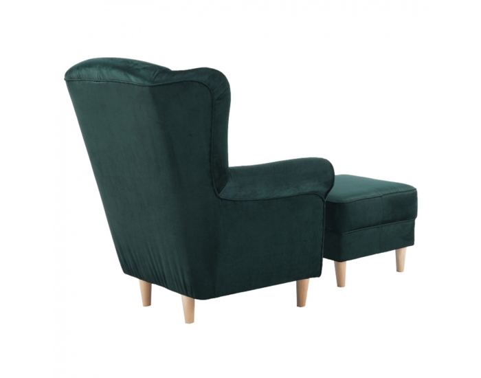 Kreslo (ušiak) s taburetkou Astrid - smaragdová