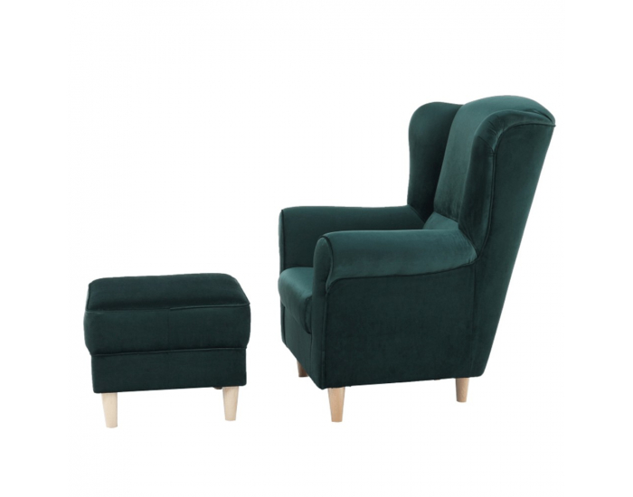 Kreslo (ušiak) s taburetkou Astrid - smaragdová